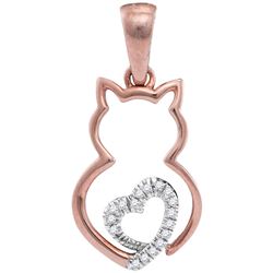 0.05 CTW Natural Diamond Kitty Cat Animal Pendant 10K Multi-Tone Gold