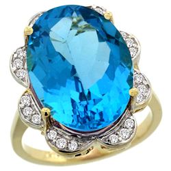 Natural 13.83 ctw swiss-blue-topaz & Diamond Engagement Ring 14K Yellow Gold - REF-124N4G