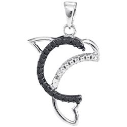 0.11 CTW Black Colored Diamond Dolphin Pendant 10K White Gold