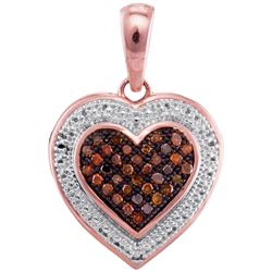 0.12 CTW Red Colored Diamond Heart Love Pendant 10K Rose Gold