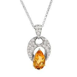 14KWhite Gold 6.3 CTW Citrine & Diamond Necklace - REF-218R8K