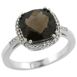 Natural 4.11 ctw Smoky-topaz & Diamond Engagement Ring 14K White Gold - REF-44K2R