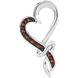 0.1 CTW Cognac-brown Colored Diamond Heart Love Valentines Pendant 10K White Gold