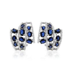 18KWhite Gold 7.33 CTW Sapphire & Diamond Earring - REF-269X5Y