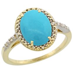 Natural 2.42 ctw Turquoise & Diamond Engagement Ring 10K Yellow Gold - REF-32Y4X