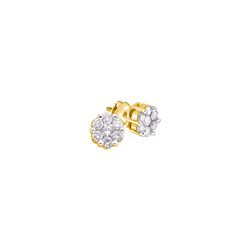 1 CTW Natural Diamond Flower Cluster Screwback Stud Earrings 14K Yellow Gold