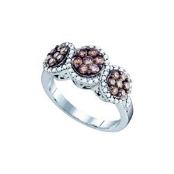 1.05 CTW Cognac-brown Colored Diamond Cluster Ring 10K White Gold