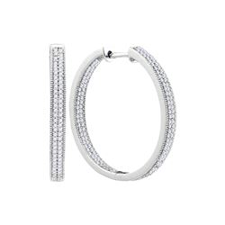 1 CTW Natural Diamond Hoop Earrings 10K White Gold