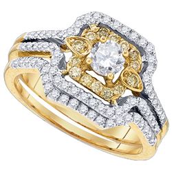 0.75 CTW Natural Yellow Diamond Bridal Engagement Ring 14K Yellow Gold