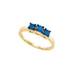 0.5 CTW Blue Colored Diamond 3-stone Bridal Engagement Ring 10K Yellow Gold