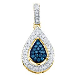 0.2 CTW Blue Colored Diamond Teardrop Cluster Pendant 14K Yellow Gold