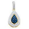 Image 1 : 0.2 CTW Blue Colored Diamond Teardrop Cluster Pendant 14K Yellow Gold