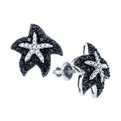 0.4 CTW Black Colored Diamond Starfish Stud Earrings 10K White Gold