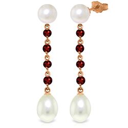 Genuine 11 ctw Pearl & Garnet Earrings Jewelry 14KT Rose Gold - REF-28X8M