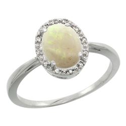 Natural 0.75 ctw Opal & Diamond Engagement Ring 10K White Gold - REF-20A2V