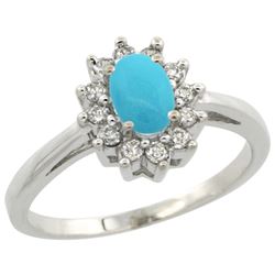 Natural 0.67 ctw Turquoise & Diamond Engagement Ring 14K White Gold - REF-49Z2Y