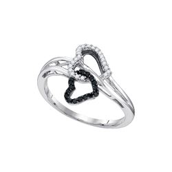 0.15 CTW Black Colored Natural Diamond Double Heart Love Ring 10K White Gold