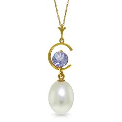 Genuine 4.5 ctw Pearl & Tanzanite Necklace Jewelry 14KT Yellow Gold - REF-24M3T