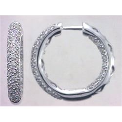 14K White Gold 0.94CTW Diamond Hoop Earring - REF-120H7W
