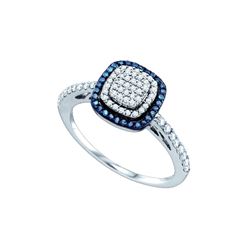 0.4 CTW Blue Colored Diamond Square-shape Cluster Ring 10K White Gold