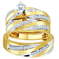 0.75 CTW Marquise Diamond Mens Matching Trio Bridal Ring 10K Yellow Gold