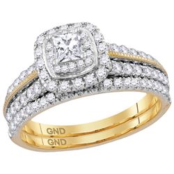 1 CTW Princess Natural Diamond Certified Milgrain Halo Bridal Engagement Ring 14K Yellow Gold