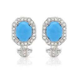 14KWhite Gold 4.56CTW Turquoise & Diamond Earring - REF-108A2N