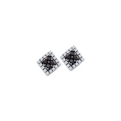 0.25 CTW Black Colored Diamond Square Cluster Earrings 14K White Gold