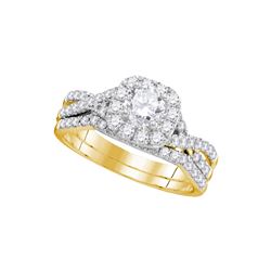 1 CTW Natural Diamond Halo Bridal Engagement Ring 14K Yellow Gold