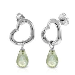 Genuine 4.5 ctw Green Amethyst Earrings Jewelry 14KT White Gold - REF-42V6W