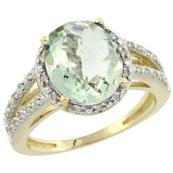 Natural 3.47 ctw Green-amethyst & Diamond Engagement Ring 10K Yellow Gold - REF-34X7A