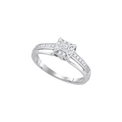 0.21 CTW Princess Solitaire Pave-set Diamond Bridal Engagement Ring 14K White Gold