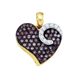 0.75 CTW Cognac-brown Natural Diamond Unique Heart Cluster Pendant 10K Yellow Gold