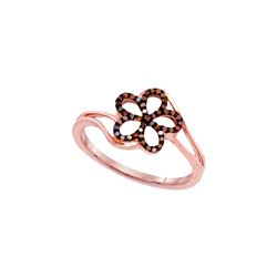 0.13 CTW Red Colored Diamond Flower Floral Ring 10K Rose Gold
