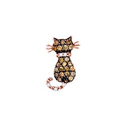 0.33 CTW Cognac-brown Colored Natural Diamond Kitty Cat Feline Pendant 10K Rose Gold