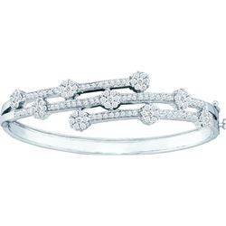 2.50 CTW Natural Diamond Flower Cluster Bangle Bracelet 14K White Gold