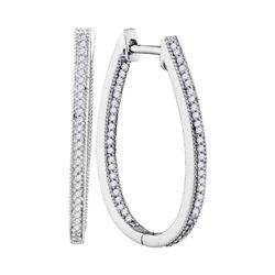 0.33 CTW Natural Diamond Oblong Oval Hoop Earrings 10K White Gold