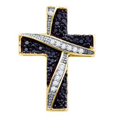 0.25 CTW Black Colored Diamond Asymmetric Christian Cross Faith Pendant 10K Yellow Gold