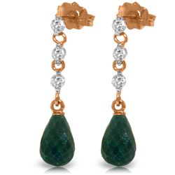 Genuine 6.9 ctw Green Sapphire Corundum & Diamond Earrings Jewelry 14KT Rose Gold - REF-44T9A