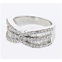 Baguette & Round Channel & Prong-set Diamond Ring in 18K White Gold - REF-238R7K