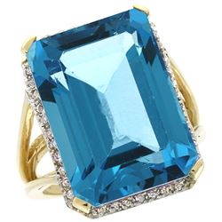 Natural 15.06 ctw London-blue-topaz & Diamond Engagement Ring 14K Yellow Gold - REF-87V2F