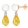 Image 1 : Genuine 6.6 ctw Pearl, Citrine & Diamond Earrings Jewelry 14KT Rose Gold - REF-27N6R