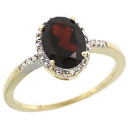 Natural 1.2 ctw Garnet & Diamond Engagement Ring 10K Yellow Gold - REF-17A6V