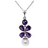 Genuine 3.65 ctw Amethyst & Pearl Necklace Jewelry 14KT White Gold - REF-27N6R