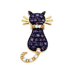 0.33 CTW Cognac-brown Colored Natural Diamond Kitty Cat Pendant 10K Yellow Gold