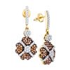 Image 1 : 1.05 CTW Cognac-brown Colored Diamond Cluster Dangle Screwback Earrings 10K Yellow Gold