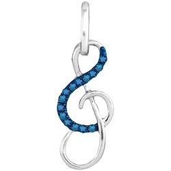 0.1 CTW Blue Colored Diamond Treble Clef Music Pendant 10K White Gold