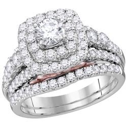 2 CTW Diamond Double Halo Bridal Engagement Ring 14K White Gold