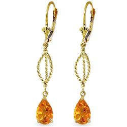 Genuine 3 ctw Citrine Earrings Jewelry 14KT Yellow Gold - REF-45V5W