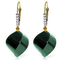 Genuine 30.65 ctw Green Sapphire Corundum & Diamond Earrings Jewelry 14KT Yellow Gold - REF-62W3Y